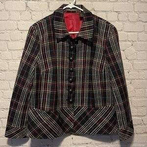 Liz Claiborne Button Up Jacket Black White Pink Green Blue Yellow Size 14W